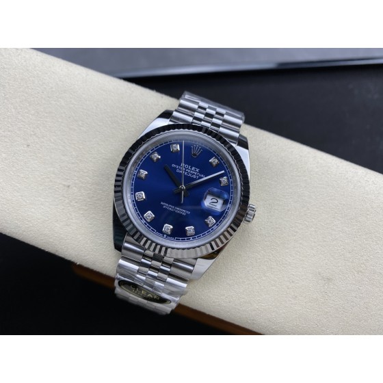 Rolex Datejust series, blue dial, silver bracelet, 41mm