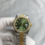 Datejust series, green dial with diamonds, 31mm, gold and silver two-tone strap.