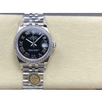Datejust series, black dial with diamonds, 31mm, silver strap