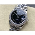 Datejust series, black dial with diamonds, 31mm, silver strap