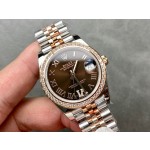Datejust series, 31mm brown dial with diamonds, rose gold two-tone strap
