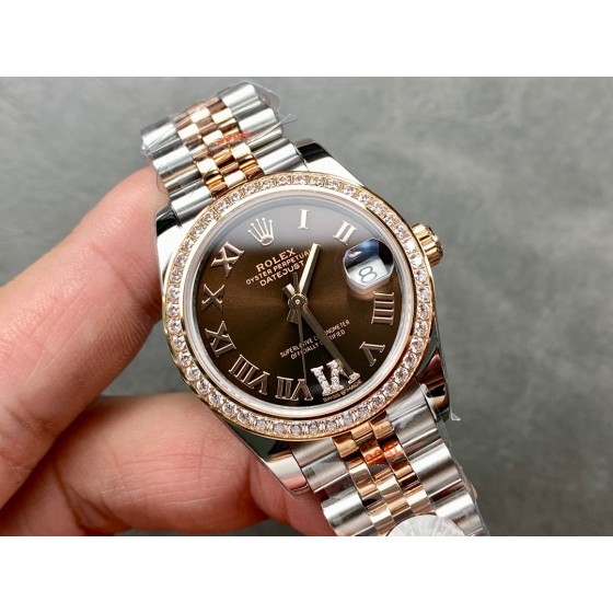 Datejust series, 31mm brown dial with diamonds, rose gold two-tone strap