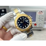 Yacht-Master series, black dial, gold bezel, 40mm, gold and silver bracelet.