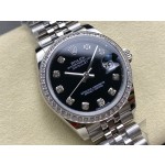 Datejust series, black dial with diamonds, 31mm, silver strap