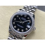 Datejust series, black dial with diamonds, 31mm, silver strap