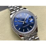 Datejust series, blue dial with diamonds, 31mm, silver strap