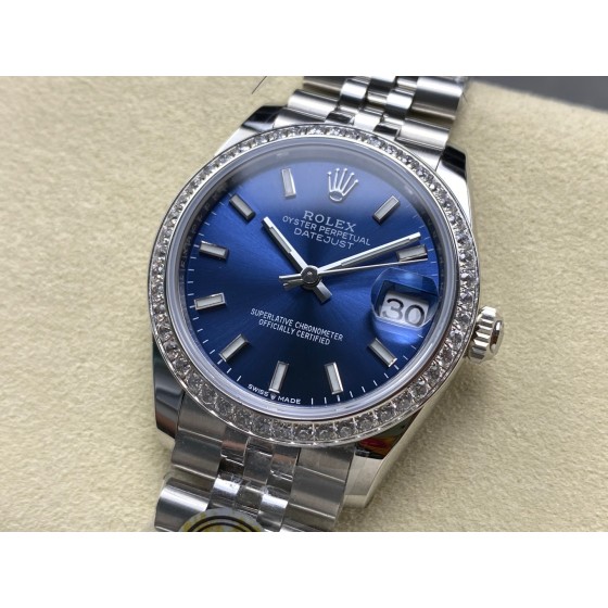 Datejust series, blue dial with diamonds, 31mm, silver strap