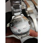Cartier Ballon Bleu series, 42mm men's watch, silver dial and silver strap, mechanical.