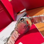 Cartier Ballon Bleu series, 33mm women's watch with silver dial, rose gold two-tone strap, quartz watch.