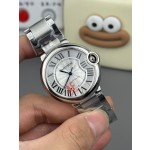 Cartier Ballon Bleu series, 36mm silver dial, silver strap, mechanical.