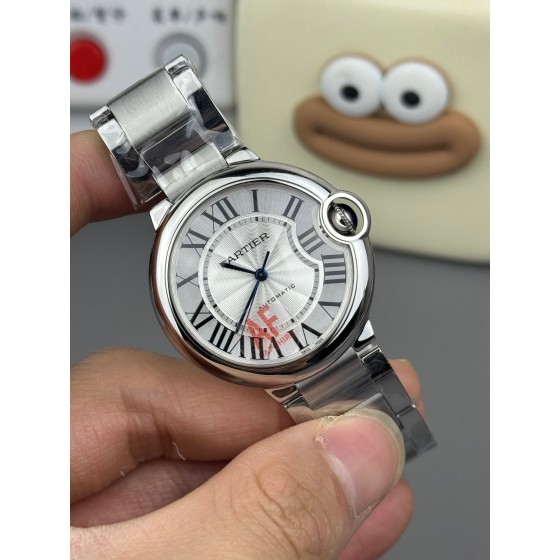 Cartier Ballon Bleu series, 36mm silver dial, silver strap, mechanical.