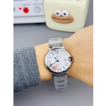 Cartier Ballon Bleu series, 36mm silver dial, silver strap, mechanical.