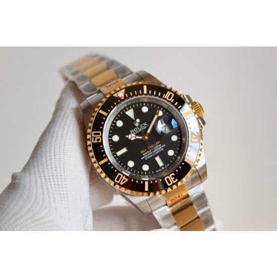 Rolex Sea-Dweller series, black dial, 44mm, silver and rose gold Oyster bracelet.