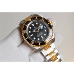 Rolex Sea-Dweller series, black dial, 44mm, silver and rose gold Oyster bracelet.