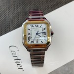 Cartier Santos Men's Mechanical Watch 47.5mm, Gold Bezel, Silver Strap