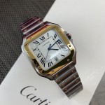 Cartier Santos Men's Mechanical Watch 47.5mm, Gold Bezel, Silver Strap