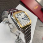 Cartier Santos Men's Mechanical Watch 47.5mm, Gold Bezel, Silver Strap