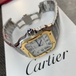 Cartier Santos Men's Mechanical Watch 47.5mm, Gold Bezel, Silver Strap