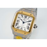 Cartier Santos Ladies' Mechanical Watch 35mm, Gold Bezel, Silver Strap