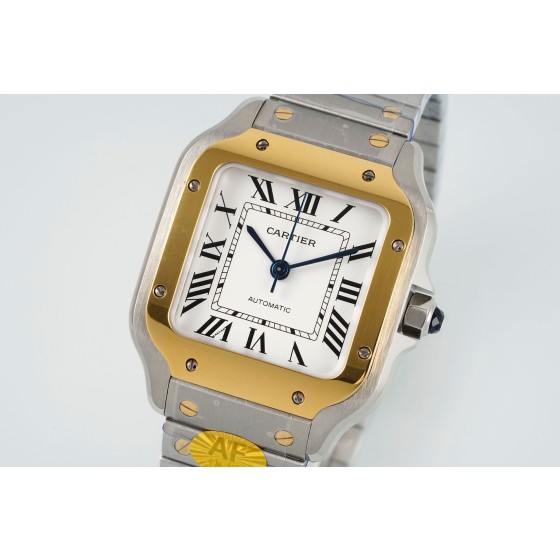 Cartier Santos Ladies' Mechanical Watch 35mm, Gold Bezel, Silver Strap