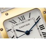 Cartier Santos Ladies' Mechanical Watch 35mm, Gold Bezel, Silver Strap