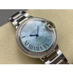 Cartier Ballon Bleu Ice Blue Dial with Diamonds, 33mm, Silver Strap, Mechanical Women's Watch