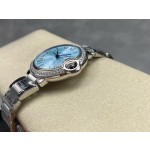 Cartier Ballon Bleu Ice Blue Dial with Diamonds, 33mm, Silver Strap, Mechanical Women's Watch