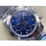 Rolex Daytona series, blue dial, silver bezel, silver case, 40mm, silver Oyster bracelet.