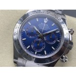 Rolex Daytona series, blue dial, silver bezel, silver case, 40mm, silver Oyster bracelet.