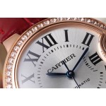 Cartier Ballon Bleu silver dial diamond-set 33mm red leather mechanical women's watch