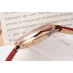 Cartier Ballon Bleu silver dial diamond-set 33mm red leather mechanical women's watch