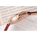 Cartier Ballon Bleu silver dial diamond-set 33mm red leather mechanical women's watch