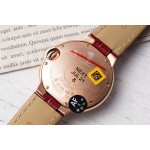 Cartier Ballon Bleu silver dial diamond-set 33mm red leather mechanical women's watch