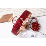 Cartier Ballon Bleu silver dial diamond-set 33mm red leather mechanical women's watch