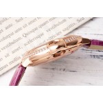Cartier Ballon Bleu, silver dial with diamonds, 33mm, purple alligator leather strap, mechanical women's watch.