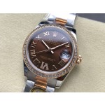 Datejust series, 31mm brown dial with diamonds, rose gold two-tone strap