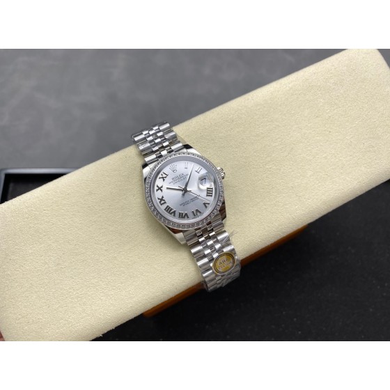 Datejust series, 31mm silver dial with diamonds, silver strap