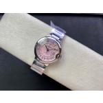 Cartier Ballon Bleu series, pink dial, 36mm, women's watch, silver strap, mechanical.