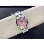 Cartier Ballon Bleu series, pink dial, 36mm, women's watch, silver strap, mechanical.