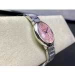 Cartier Ballon Bleu series, pink dial, 36mm, women's watch, silver strap, mechanical.