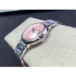Cartier Ballon Bleu series, pink dial, 36mm, women's watch, silver strap, mechanical.