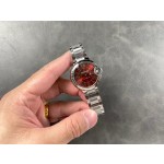Cartier Ballon Bleu series, burgundy dial, 33mm, women's watch, silver strap, mechanical.
