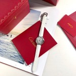 Cartier Ballon Bleu series, white dial, 33mm, women's watch, white leather strap, mechanical.