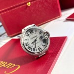 Cartier Ballon Bleu series, white dial, 33mm, women's watch, white leather strap, mechanical.
