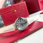 Cartier Ballon Bleu series, white dial, 33mm, women's watch, white leather strap, mechanical.