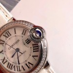 Cartier Ballon Bleu series, white dial, 33mm, women's watch, white leather strap, mechanical.