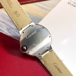 Cartier Ballon Bleu series, white dial, 33mm, women's watch, white leather strap, mechanical.