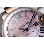 Cartier Ballon Bleu series, mother-of-pearl pink dial, 33mm, women's watch, rose gold two-tone strap, mechanical.