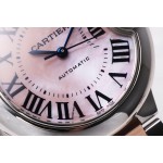Cartier Ballon Bleu series, mother-of-pearl pink dial, 33mm, women's watch, rose gold two-tone strap, mechanical.
