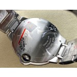 Cartier Ballon Bleu series, green dial, 42mm men's watch, silver strap, mechanical.